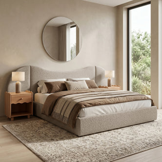 Lila King Boucle Gas Lift Storage Bed Frame in Beige
