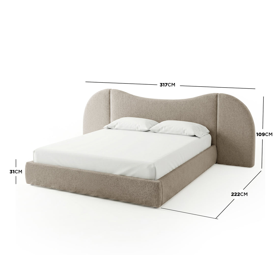 Lila King Boucle Gas Lift Storage Bed Frame in Beige