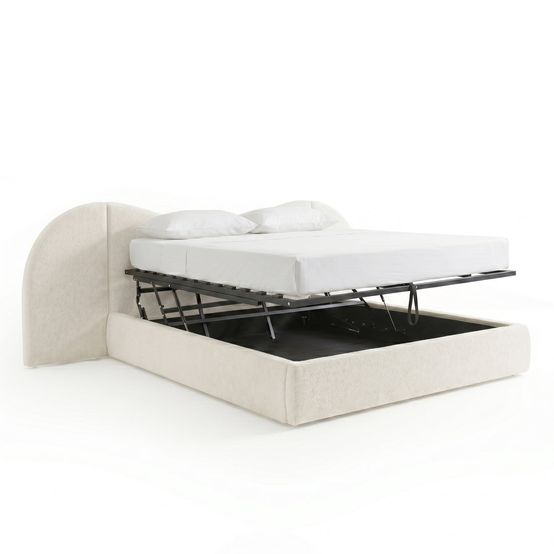 Lila King Boucle Gas Lift Storage Bed Frame in Cream White