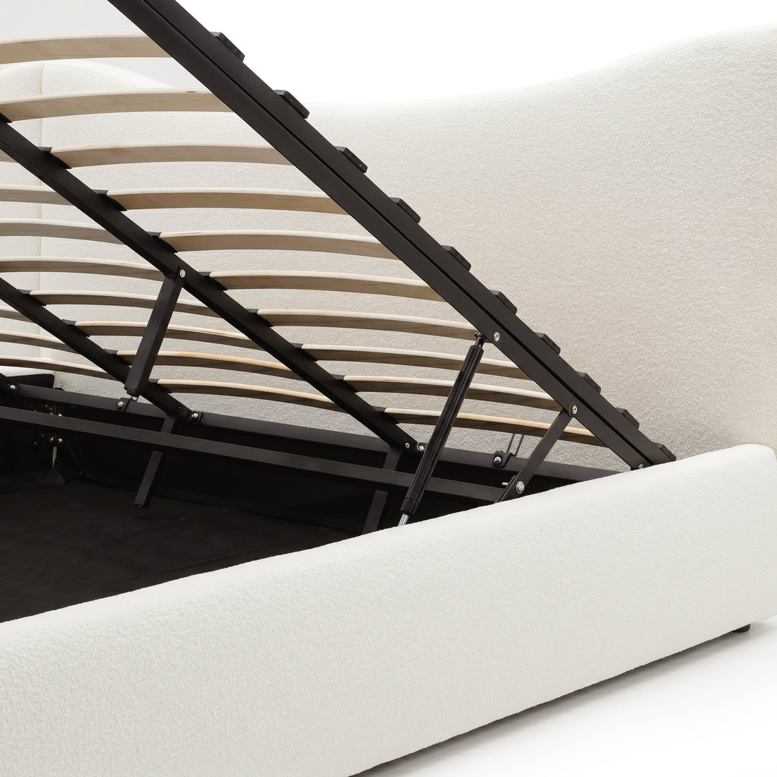 Lila King Boucle Gas Lift Storage Bed Frame in Cream White
