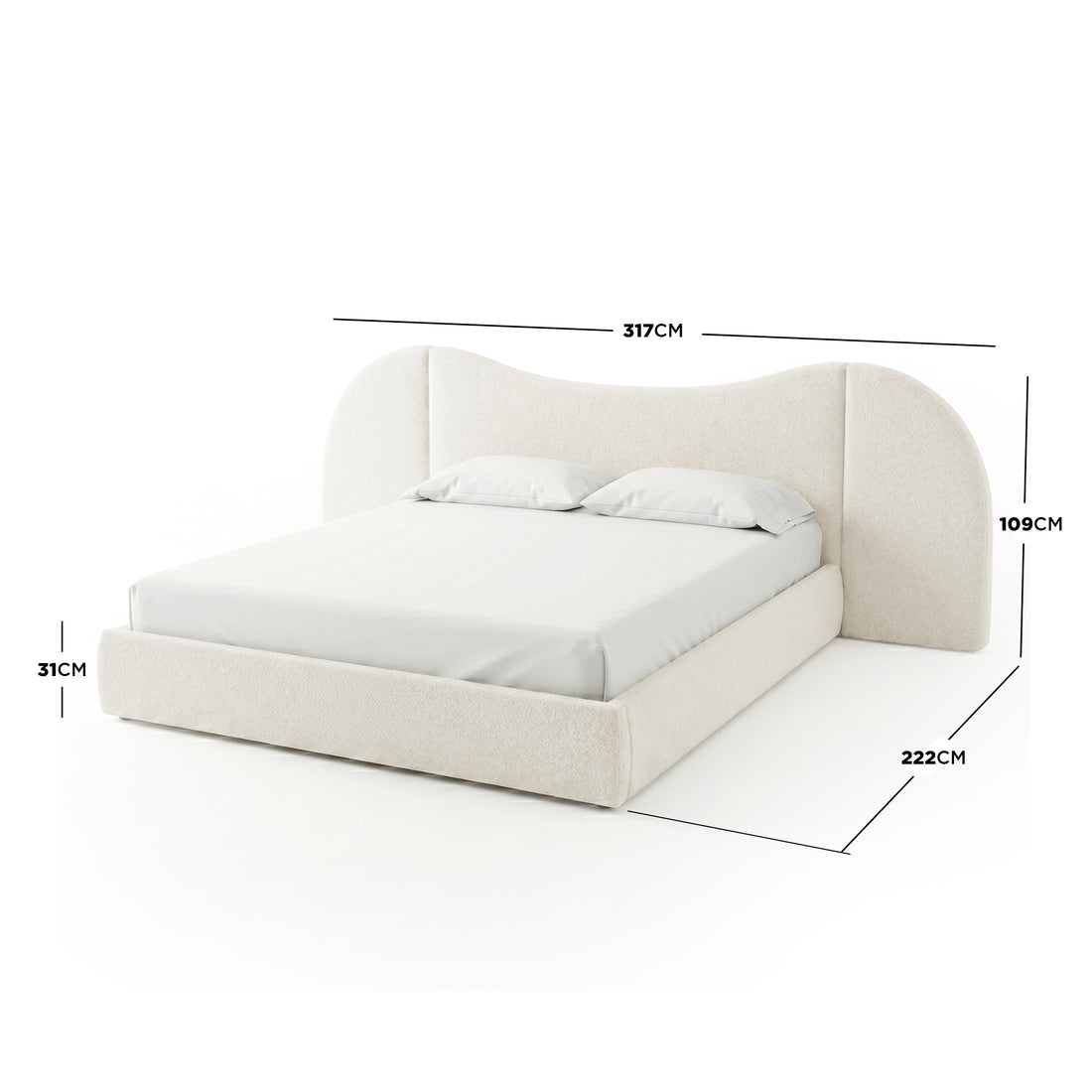 Lila King Boucle Gas Lift Storage Bed Frame in Cream White