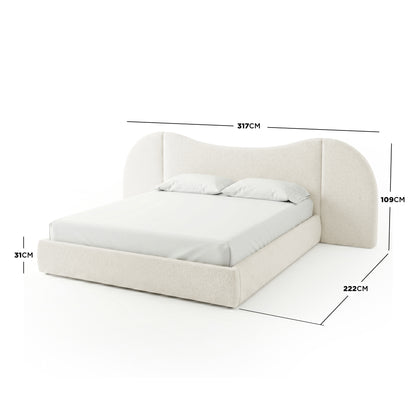 Lila King Boucle Gas Lift Storage Bed Frame in Cream White