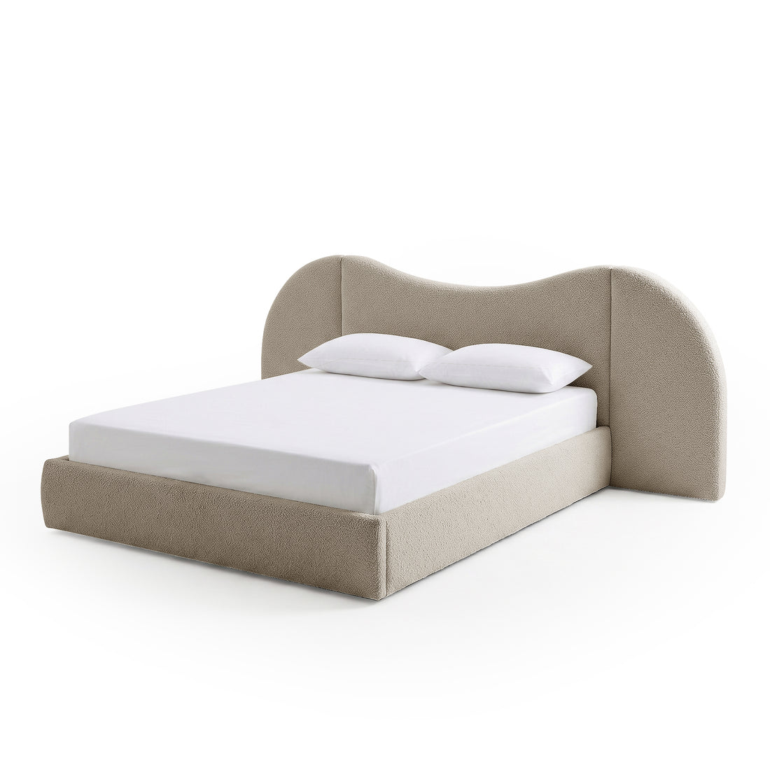 Lila Queen Boucle Gas Lift Storage Bed Frame in Beige