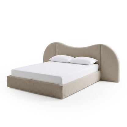Lila Queen Boucle Gas Lift Storage Bed Frame in Beige
