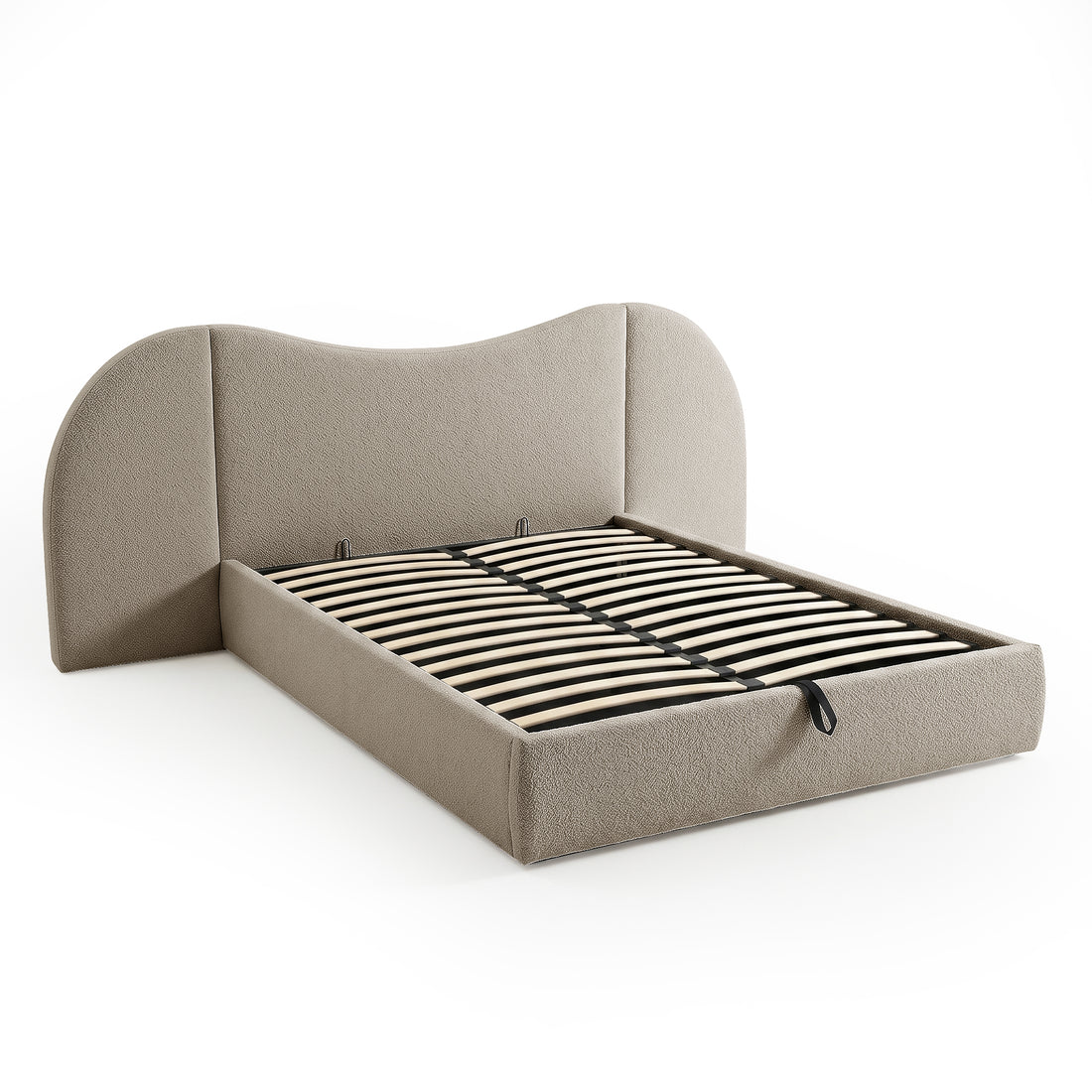 Lila Queen Boucle Gas Lift Storage Bed Frame in Beige