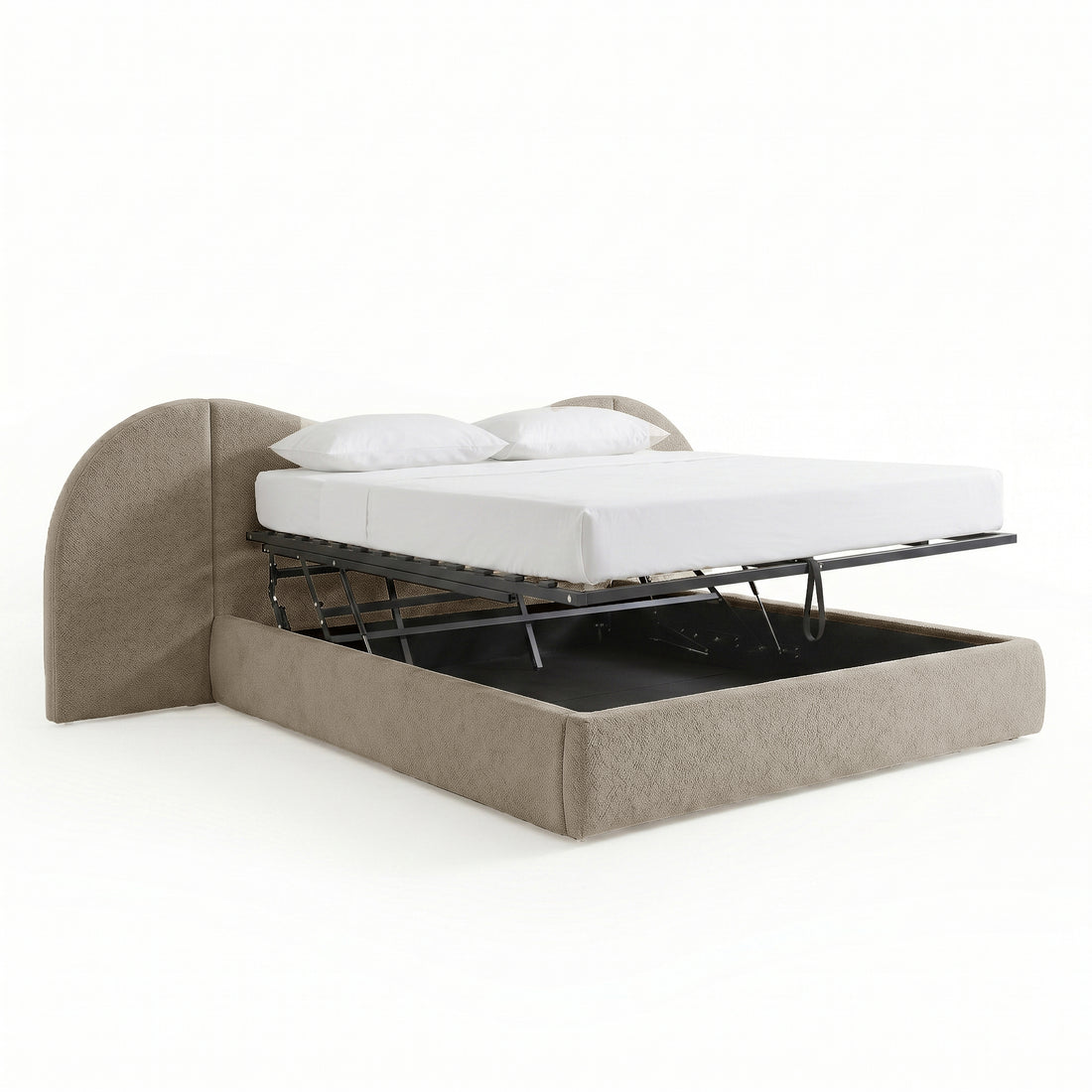 Lila Queen Boucle Gas Lift Storage Bed Frame in Beige