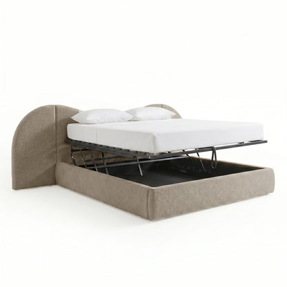 Lila Queen Boucle Gas Lift Storage Bed Frame in Beige