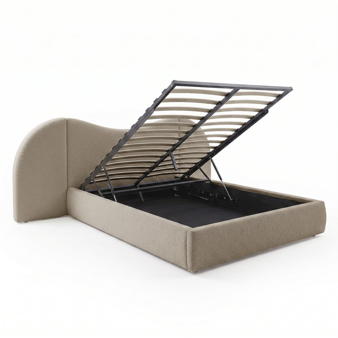 Lila Queen Boucle Gas Lift Storage Bed Frame in Beige