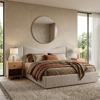 Lila Queen Boucle Gas Lift Storage Bed Frame in Beige