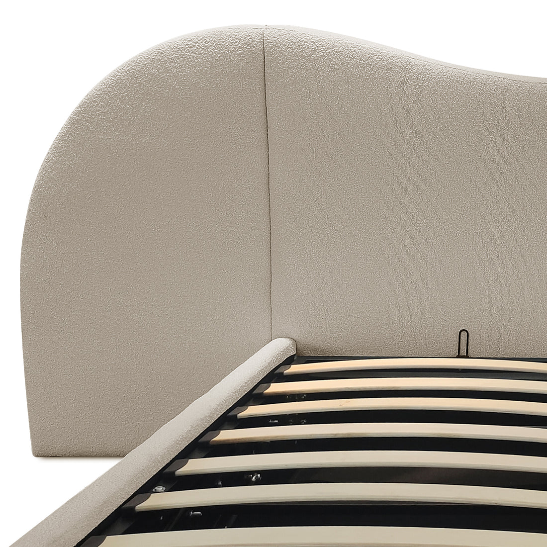 Lila Queen Boucle Gas Lift Storage Bed Frame in Beige