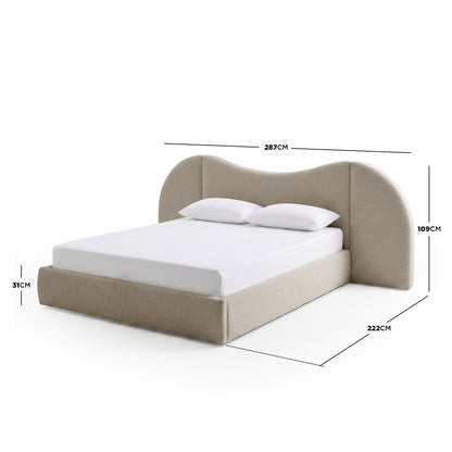 Lila Queen Boucle Gas Lift Storage Bed Frame in Beige