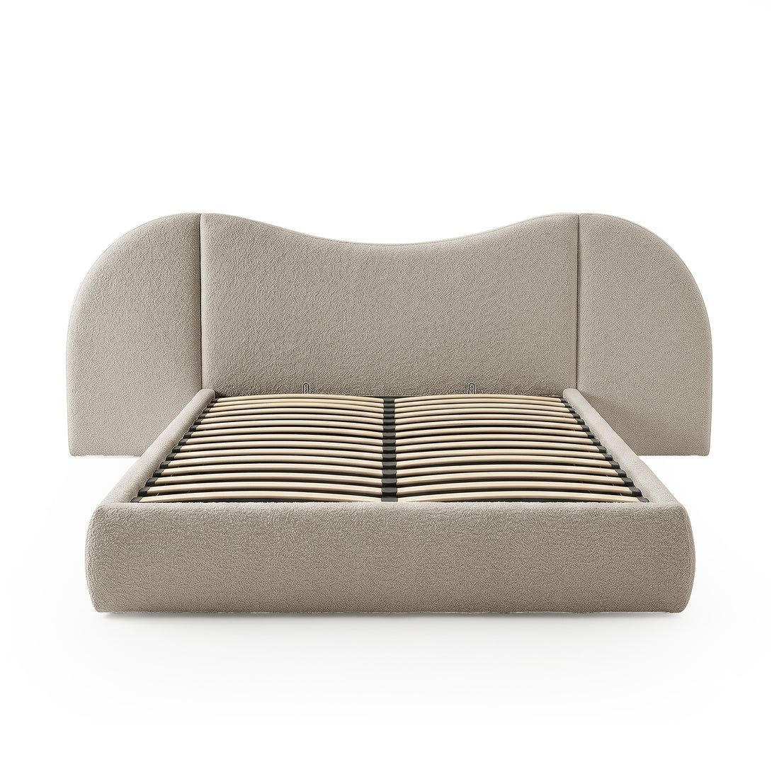 Lila Queen Boucle Gas Lift Storage Bed Frame in Beige