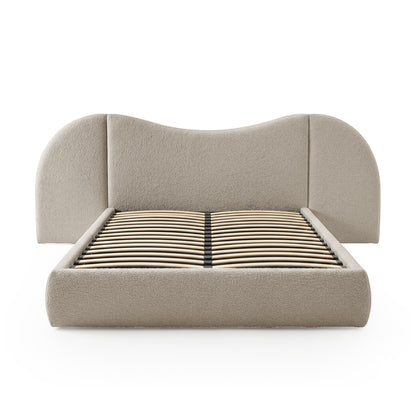 Lila Queen Boucle Gas Lift Storage Bed Frame in Beige
