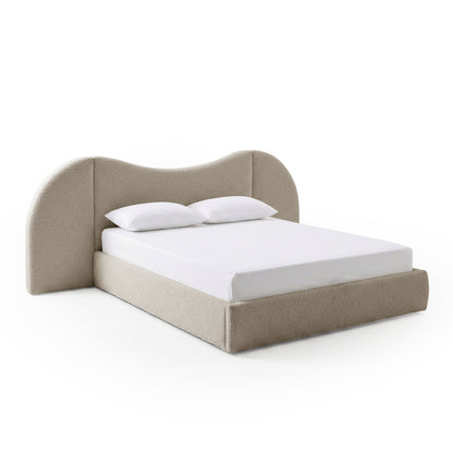 Lila Queen Boucle Gas Lift Storage Bed Frame in Beige