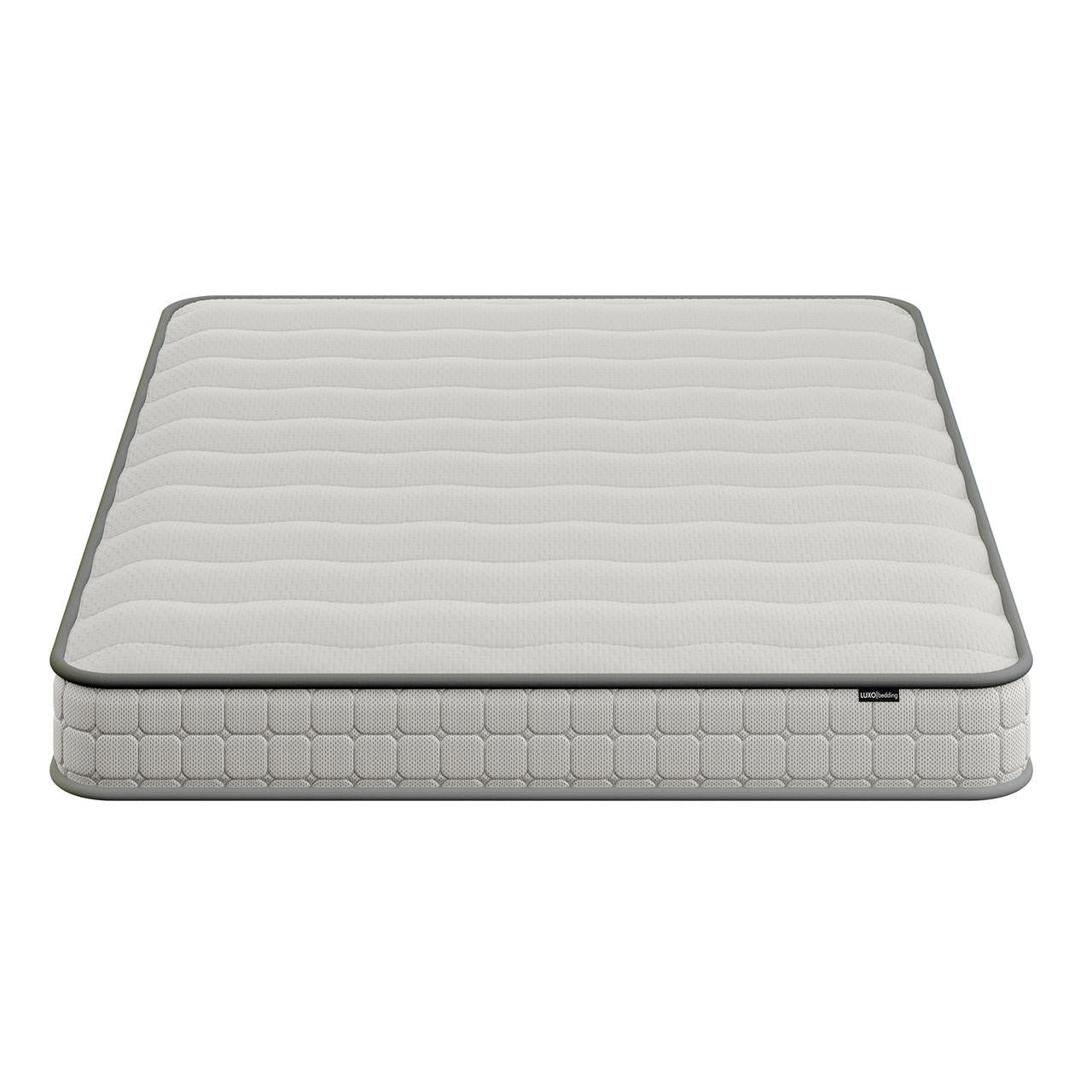 Logan & Cybele Queen Murphy Bed & Mattress Set in White, showcasing a rectangular memory foam mattress atop a foldout Murphy bed with integrated desk, viewed from the front on a white backdrop.