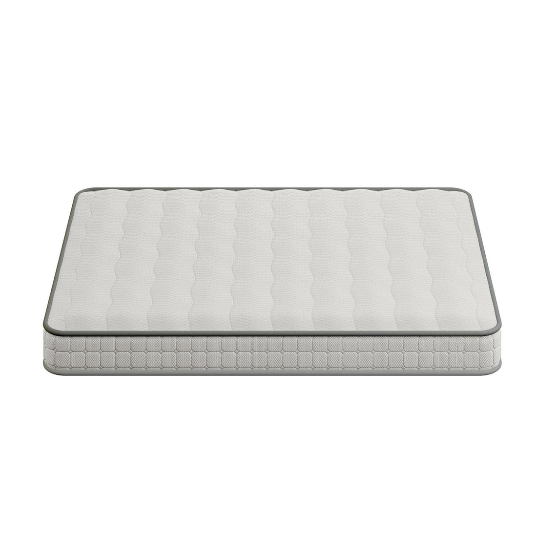 Logan & Cybele Queen Murphy Bed & Mattress Set in White features a quilted, rectangular white-and-light-gray mattress atop a sleek, space-saving foldout wall bed with integrated desk and shelf.