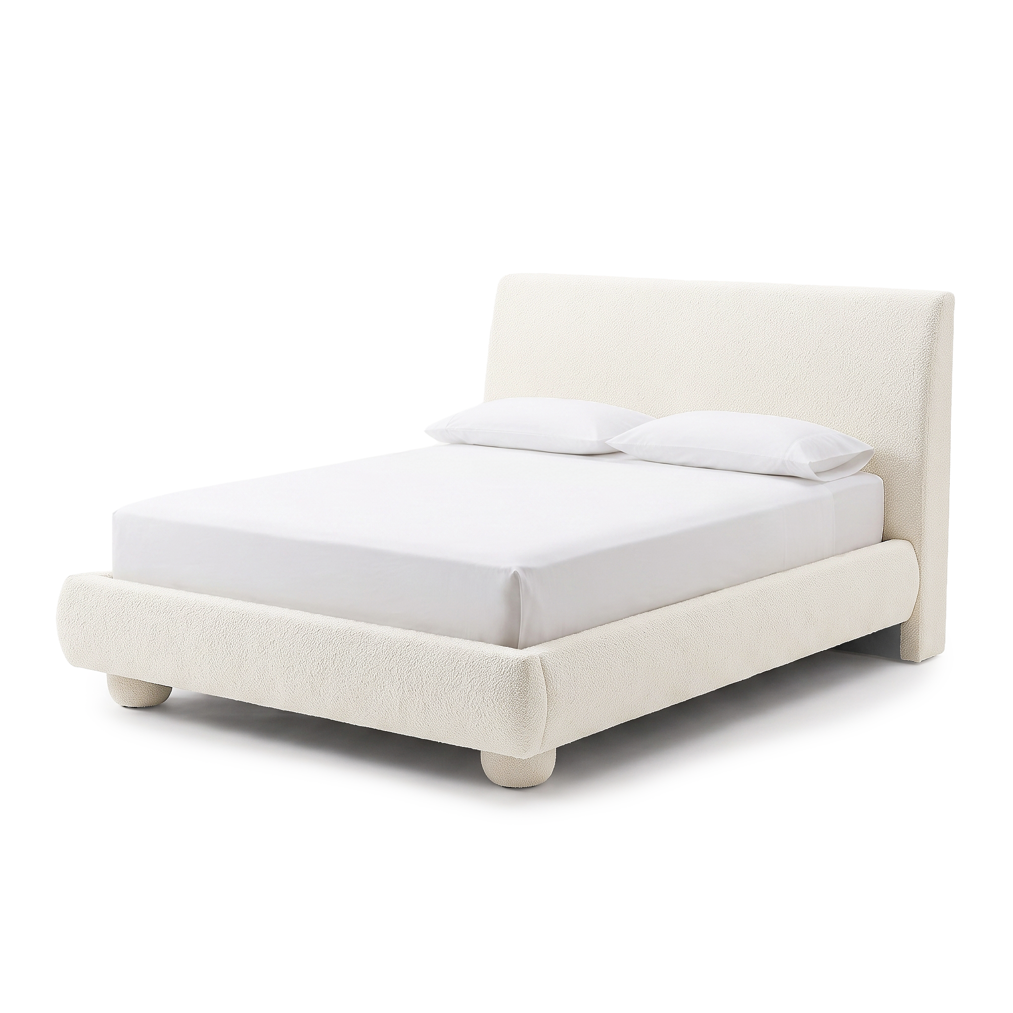 Modern upholstered bed shown whole on a white background