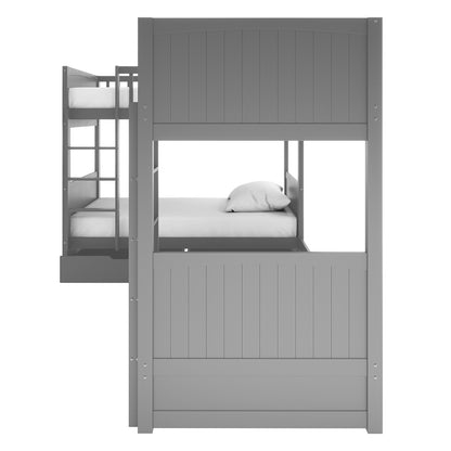 Lucy Triple Bunk Bed with Thermis Mattress Package: showcases an L-shaped corner bunk design with stacked single beds and a lofted bed, ideal for maximizing space in kids' rooms.