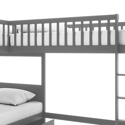 Lucy Triple Bunk Bed with Thermis Mattress Package, showcasing a space-saving L-shaped design with sturdy solid pine construction, ideal for maximizing room functionality in children's bedrooms.