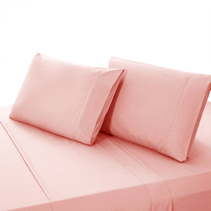 Valeria 1000TC Ultra Soft Bed Sheet Set - Blush King Single displayed with a close-up on a pink pillow, highlighting plush fabric texture and craftsmanship.