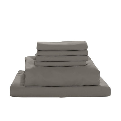 Stack of folded grey sheets, Valeria 1000TC Ultra Soft Bed Sheet Set – King, showcasing luxurious and durable 1000TC microfiber fabric, perfect for enhancing any master bedroom with its elegant design.