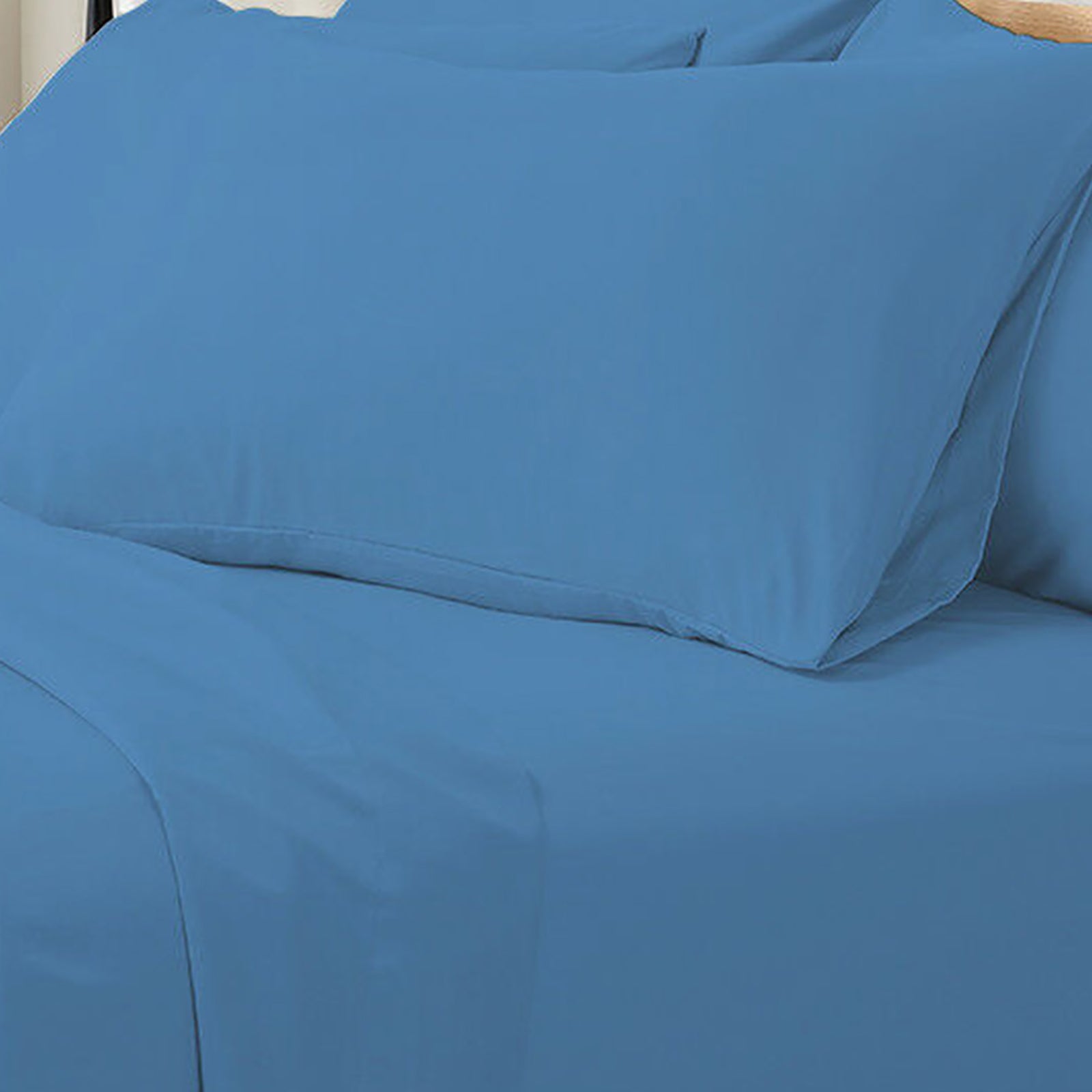 Valeria Single 1000TC Ultra Soft Bed Sheet Set in Blue, showcasing a fitted sheet and matching pillowcase, highlighting the smooth texture and luxurious appearance of this high-thread-count bedding ensemble.