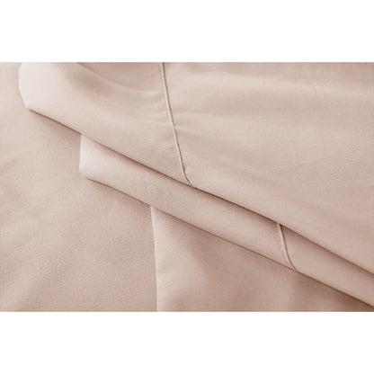 Valeria Single 1000TC Ultra Soft Bed Sheet Set in Cream, showcasing neatly folded, smooth beige fabric, highlighting its luxurious texture and elegant appearance, ideal for enhancing bedroom decor with comfort and style.