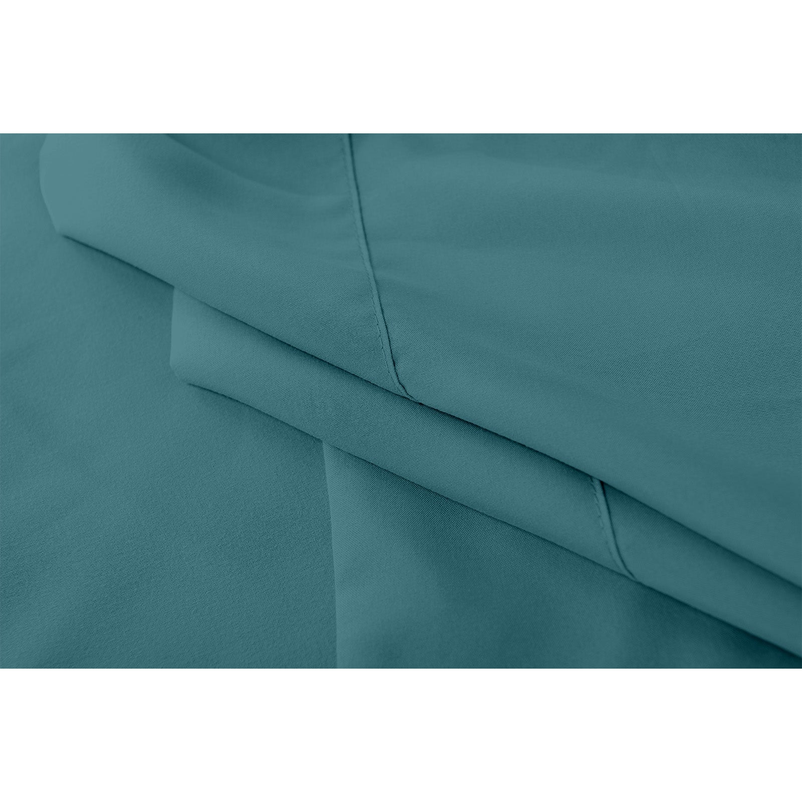 Valeria 1000TC Ultra Soft Bed Sheet Set - Moroccan Blue Single showcases a close-up of luxurious, smooth fabric, highlighting the fine texture and craftsmanship of the 100% brushed microfiber material.