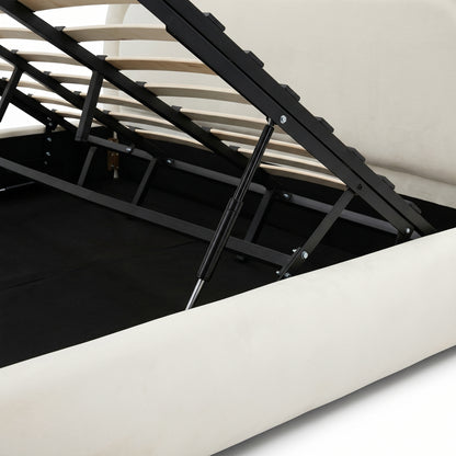 Mara King Velvet Gas Lift Storage Bed Frame in Cream White