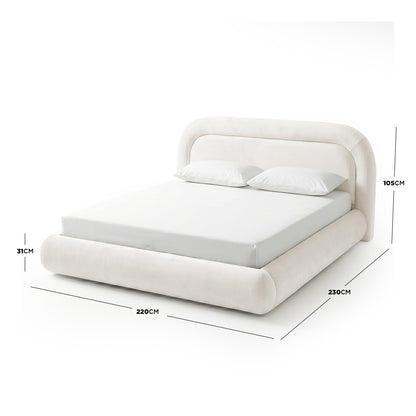 Mara King Velvet Gas Lift Storage Bed Frame in Cream White