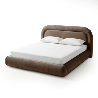 Mara King Velvet Gas Lift Storage Bed Frame in Taupe Brown