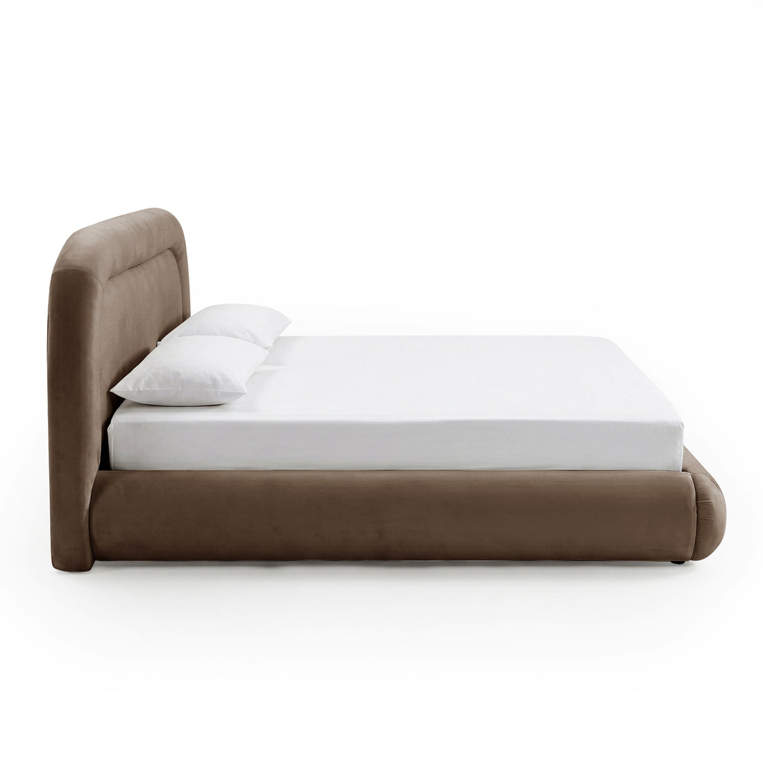 Mara King Velvet Gas Lift Storage Bed Frame in Taupe Brown
