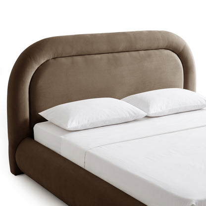 Mara King Velvet Gas Lift Storage Bed Frame in Taupe Brown