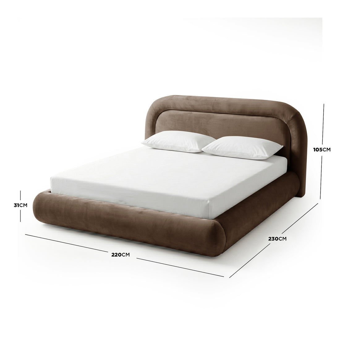 Mara King Velvet Gas Lift Storage Bed Frame in Taupe Brown