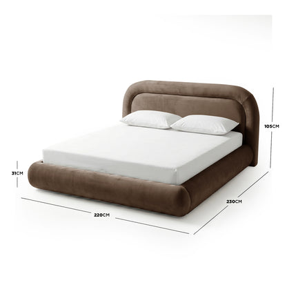 Mara King Velvet Gas Lift Storage Bed Frame in Taupe Brown