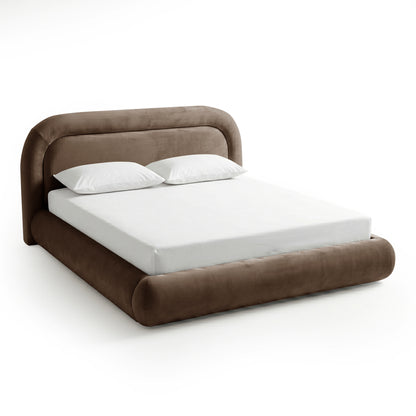 Mara King Velvet Gas Lift Storage Bed Frame in Taupe Brown