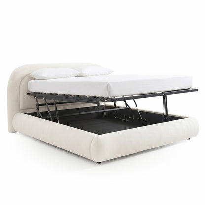 Mara Queen Velvet Gas Lift Storage Bed Frame in Cream White
