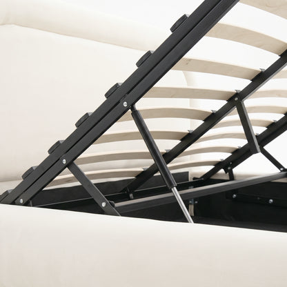 Mara Queen Velvet Gas Lift Storage Bed Frame in Cream White