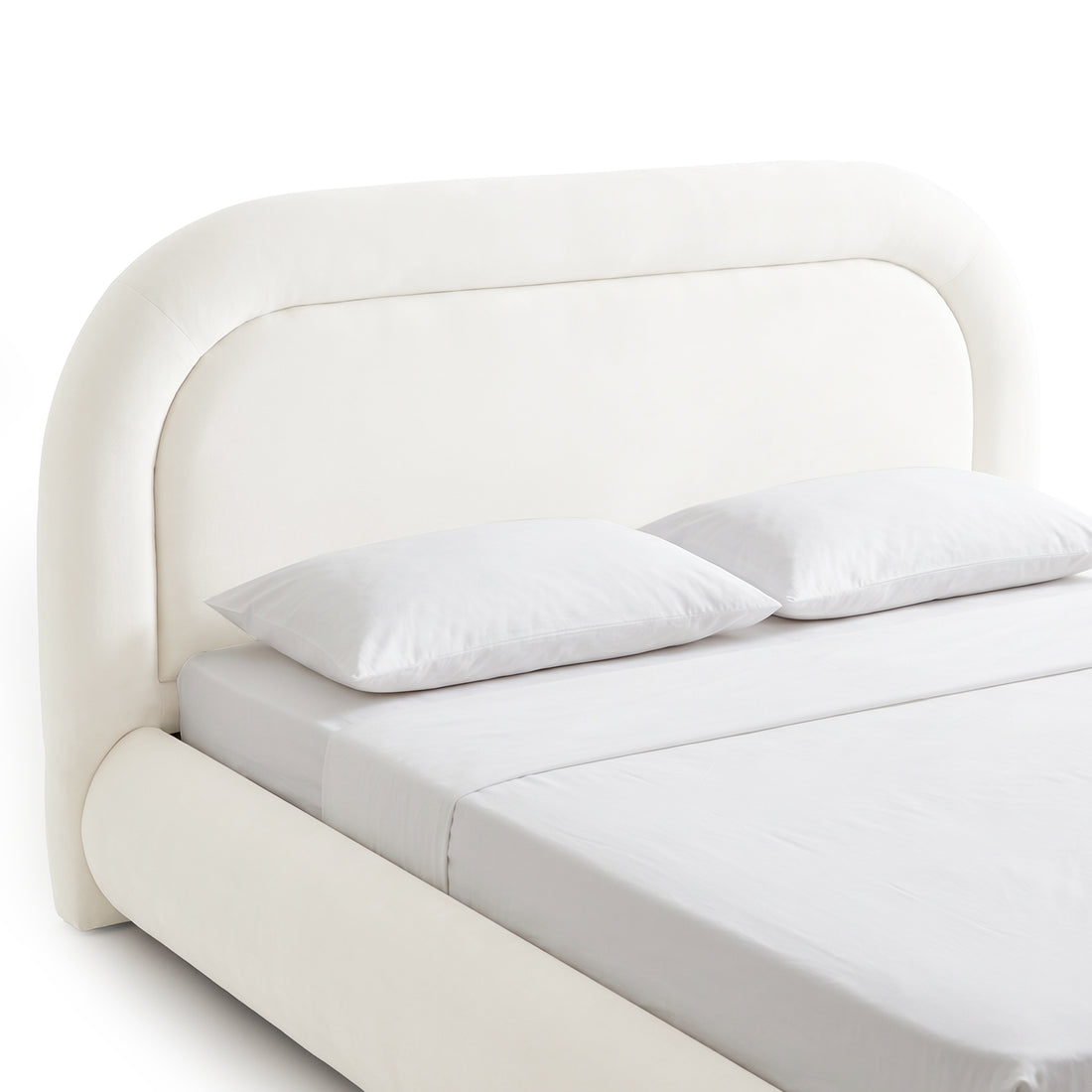 Mara Queen Velvet Gas Lift Storage Bed Frame in Cream White