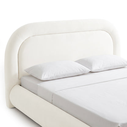 Mara Queen Velvet Gas Lift Storage Bed Frame in Cream White