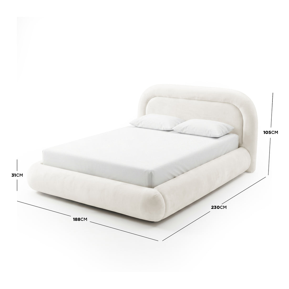Mara Queen Velvet Gas Lift Storage Bed Frame in Cream White