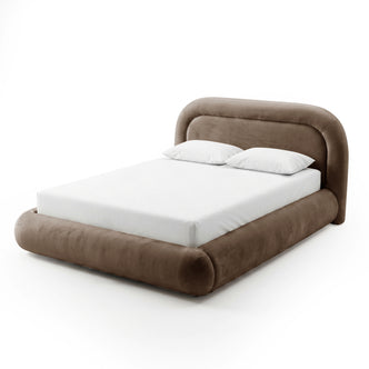 Mara Queen Velvet Gas Lift Storage Bed Frame in Taupe Brown