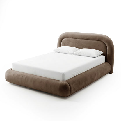 Mara Queen Velvet Gas Lift Storage Bed Frame in Taupe Brown