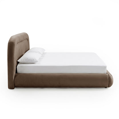 Mara Queen Velvet Gas Lift Storage Bed Frame in Taupe Brown