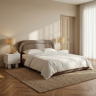 Mara Queen Velvet Gas Lift Storage Bed Frame in Taupe Brown