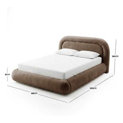 Mara Queen Velvet Gas Lift Storage Bed Frame in Taupe Brown