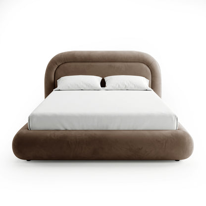 Mara Queen Velvet Gas Lift Storage Bed Frame in Taupe Brown