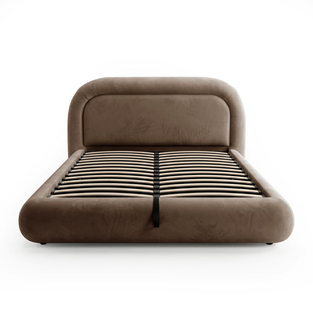 Mara Queen Velvet Gas Lift Storage Bed Frame in Taupe Brown