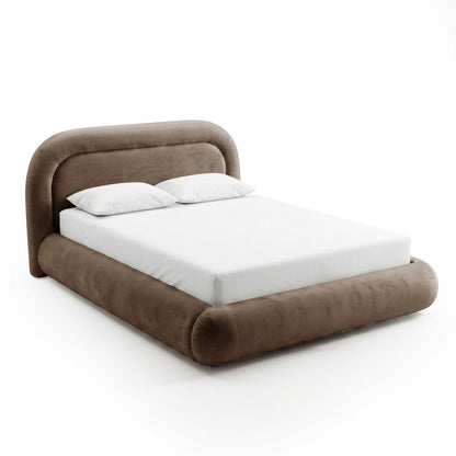 Mara Queen Velvet Gas Lift Storage Bed Frame in Taupe Brown