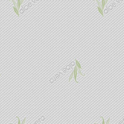 Calypso 20cm Cool Gel Memory Foam Single Mattress with white quilted cover, featuring diamond stitching, green bamboo-leaf motifs, and faint bamboo text, highlighting its bamboo-based textile design.